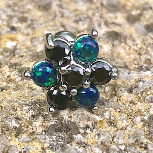 Green Opal and CZ Gem Flower Tragus Cartilage Conch Helix Ear Stud Earring Bar