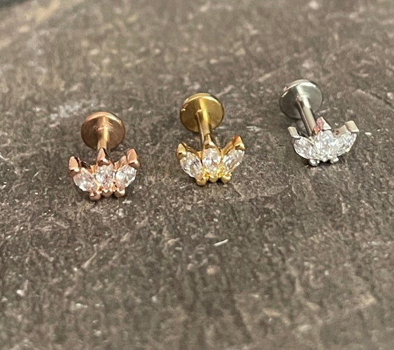316L Surgical Steel Internally Threaded Labret with 3 Marquise CZ Gems 316L Surgical Steel Internally Threaded Labret with 3 Marquise CZ Gems