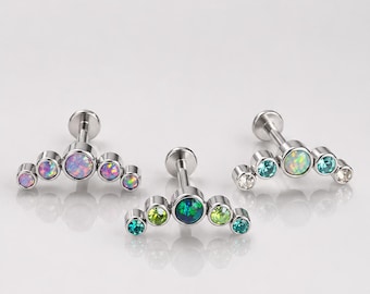 Opal Arc Ear Stud Helix Conch Tragus Internally Thread Earring 16g