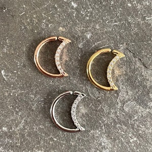 16g Plated Surgical Steel Gem Moon Crescent Tragus Daith Helix Cartilage Ear Hoop Ring