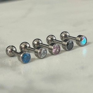 Implant Grade Titanium Internally Threaded Gem Bezel Top Barbell Stud Tragus Helix Conch Cartilage Earring