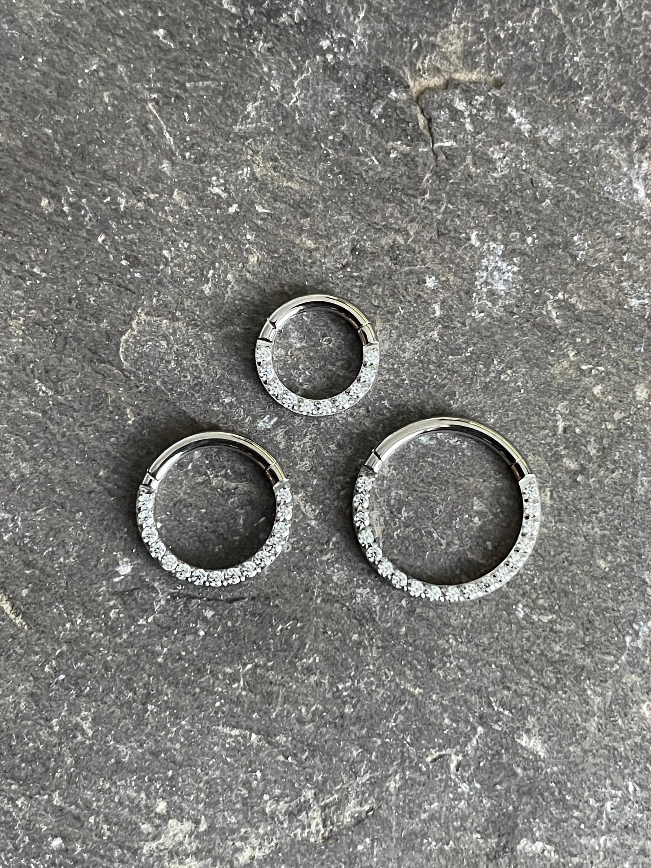Titanium Implant Grade Hinged Segment Ring Front Face CZ Gem Septum Clicker Daith Tragus Cartilage Hoop Earring