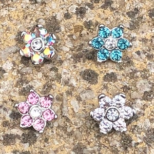 16g Internally Threaded CZ Flower Dermal Anchor Head Labret Top Helix Conch
