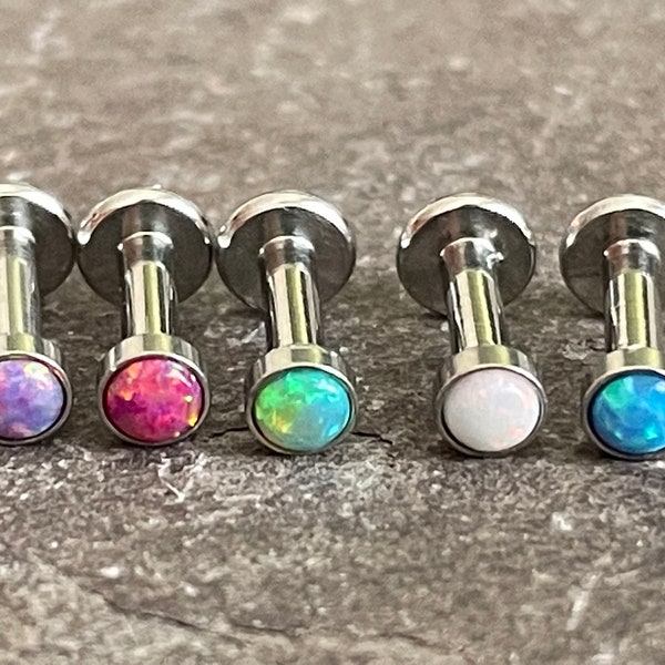 Simulated Opal Internally Threaded Bar Stud Conch Helix Cartilage Ear Stud Philtrum Labret Monroe 14g