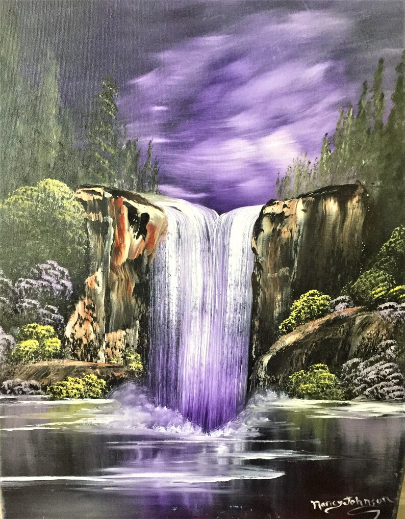 Bob Ross Style Oil Painting of Waterfall Etsy
