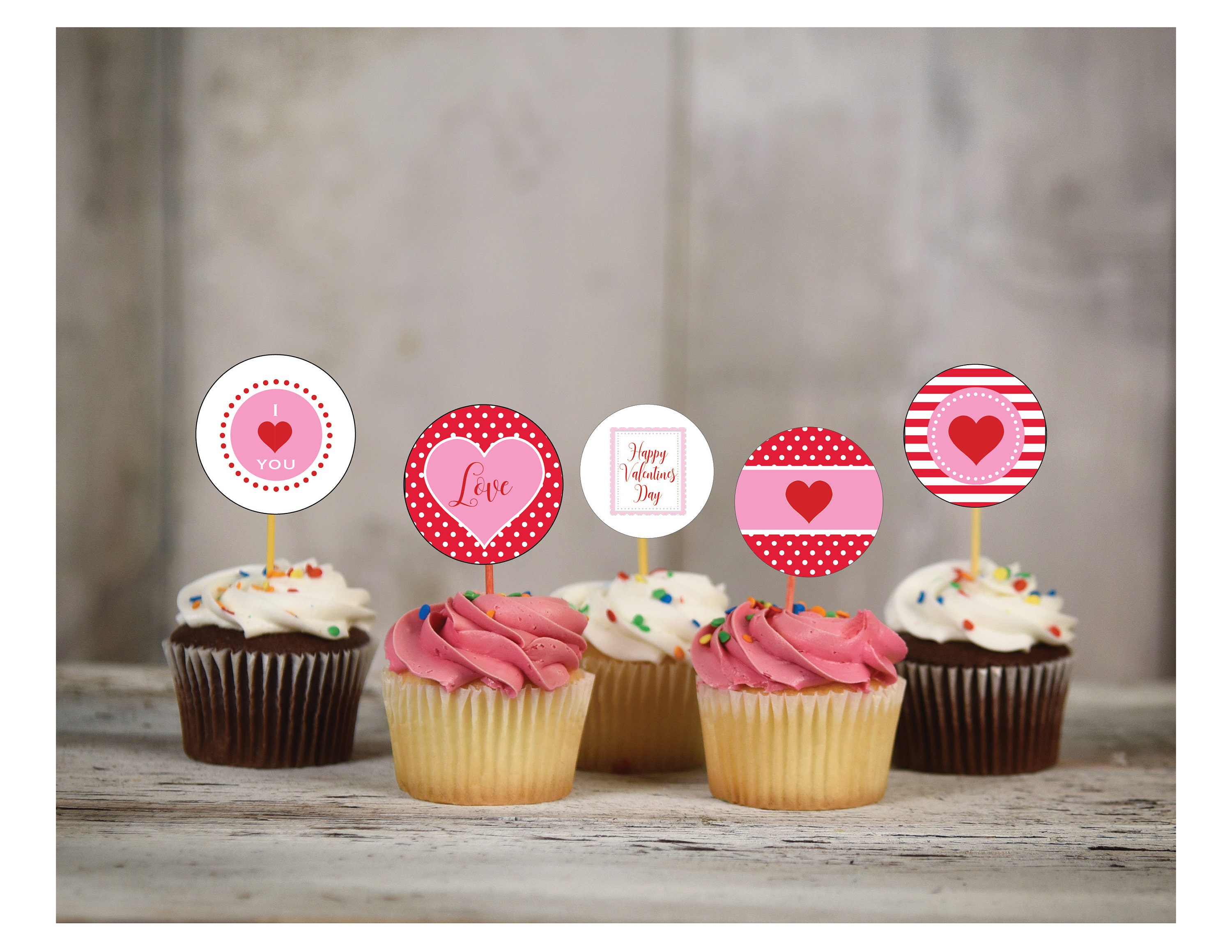 Valentine Cupcake Toppers, Printable Valentine Treat Toppers ...