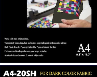 20 Sheets A4 Dark Fabric Inkjet Heat Transfer Paper 8.27" x 11.7"  - Cotton only Fabric