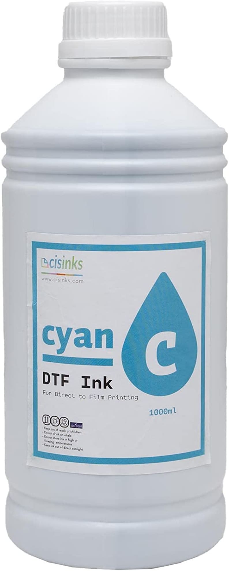 CISinks Premium DTF Ink Bottle Refill Set 1000ML Direct to Film Heat Transfer Printing, Conversion Kit, Compatible w/ DTF Film-Cyan Bild 1