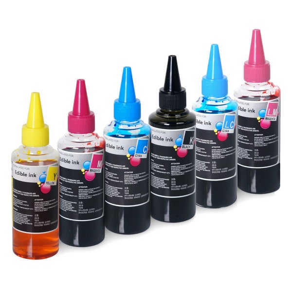 Compatible Non-OEM Compatible 6-Colored Edible Ink bottles for Cake Print Baking - Epson Canon Brother