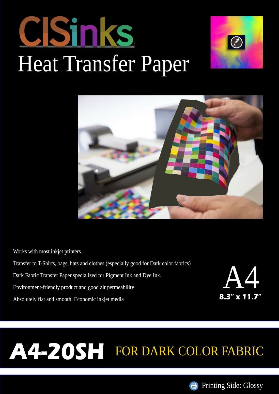 A-SUB Iron-on Transfer Paper for Dark Fabrics, 20 Sheets 8.5x11 Inch,  Inkjet Printable Heat Transfer Paper for Dark T-shirts,Totes,Bags 