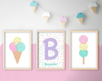 Personalised Ice Cream Sprinkles Print Set - Kids Bedroom Poster,Children’s Playroom,Nursery Wall Art,Girl’s Bedroom Decor,Popsicle,Lolly