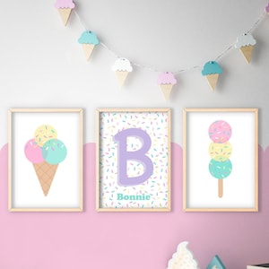 Juego de impresiones personalizadas de chispas de helado: póster para dormitorio infantil, sala de juegos infantil, arte de pared para guardería, decoración de dormitorio de niña, paleta de helado, piruleta