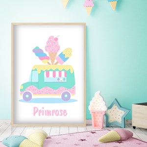 Personalised Ice Cream Truck - Kids Bedroom Poster, Children’s Playroom Print, Nursery Wall Art, Girl’s Bedroom Decor, Popsicle, Lolly