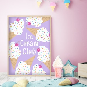 Ice Cream Club - Eis Streusel, Mädchen Schlafzimmer Wand Kunst, Kinderzimmer Poster, Bunte Spielzimmer Dekoration, Kinderzimmer Druck