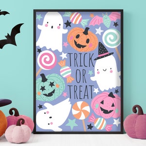 Trick or Treat - Cute Ghost, Pastel Halloween, Poster Print, Wall Art