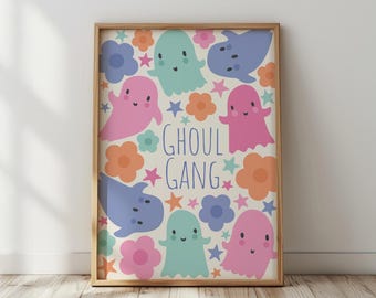 Ghoul Gang - Cute Ghost, Pastel Halloween, Poster Print, Wall Art