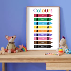 Colores - Láminas coloridas para el cuarto de juegos infantil, arte mural para dormitorio infantil, decoración para el cuarto de juegos infantil
