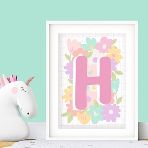 Personalised Floral Print - Custom Kids Bedroom Decor, Nursery Wall Art, Girl&#39;s Pastel Playroom