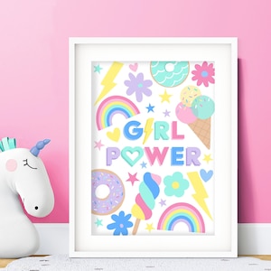 Girl Power - Cute Nursery Poster, Children&#39;s Print, Colourful Kids Playroom Art Print, Girls Wall Art, Bedroom Decor, Positive, Girlie, Fun