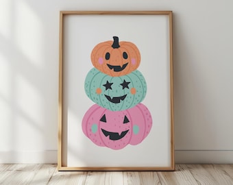 Pumpkin Trio - Pastel Halloween Home Decor, Autumn Print, Gallery Wall Art