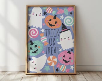 Trick or Treat - Cute Ghost, Pastel Halloween, Poster Print, Wall Art