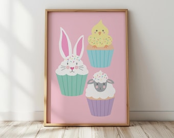 Easter Cupcake Print: Pastel Spring Decor for Kids Room