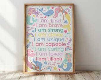 Mermaid Affirmation Print: Personalised Nursery Decor