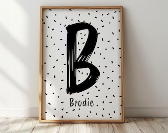 Personalised Initial Print: Black and White Nursery Decor