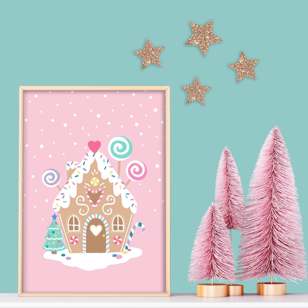 Ginger Bread House - Children’s Wall Art, Kid’s Wall Decor, Festive Xmas Print, Christmas Decor, Pastel Candy land