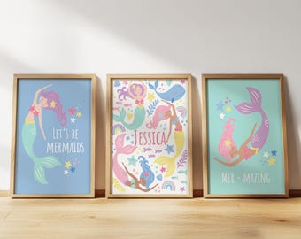 Personalised Mermaid Print Set: Kids Room Decor