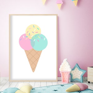 Ice Cream Print- Girls Bedroom Wall Art, Children&#39;s Nursery Poster, Colourful Playroom Decor, Kids Room