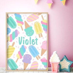 Personalised Ice Cream Print- Ice Lolly, Popsicle Print, Girls Bedroom Wall Art, Nursery Poster, Colourful Playroom Decor, Kids Room