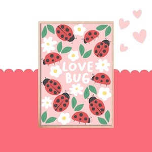 Love Bug - Stampa artistica per bambine, parete galleria per bambini, poster per cameretta, decorazione per San Valentino, coccinelle