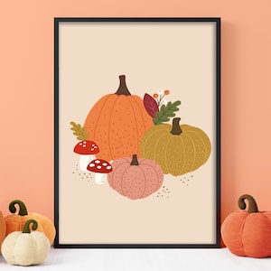 Abóboras de Outono - Impressão de Outono, Arte de Parede de Galeria, Decoração de Halloween, Pôster Aconchegante de Outono