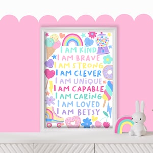 Stampa Girl Power Affirmation - Stampa personalizzata per la camera da letto dei bambini, arte murale personalizzata, stampa per la sala giochi delle bambine, decorazione per la cameretta dei bambini