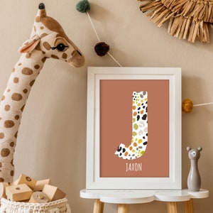 Name und Initiale - personalisierter Tierdruck, individuelles Kinder-Schlafzimmer-Dekor, Kinderzimmer-Wandkunst, lustiger Spielzimmer-Druck, Jungenzimmer