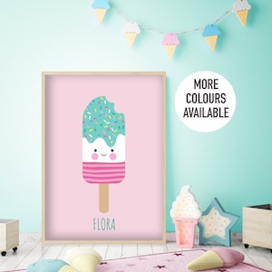 Personalised Ice Cream Print- Ice Lolly, Popsicle Print, Girls Bedroom Wall Art, Custom Nursery Poster, Colourful Playroom Decor,Kids Poster