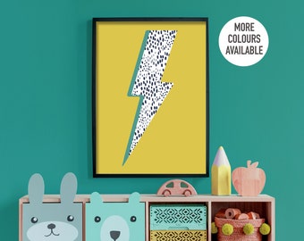 Lightening Bolt - Boys Bedroom, Nursery Wall Art, Playroom Print, Kids Room