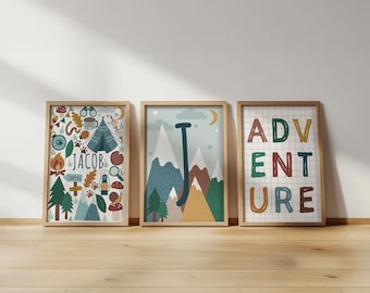 Camping adventure - personalised playroom prints, children’s wall art