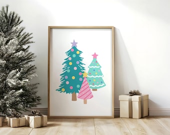 Colourful Christmas Trees - Children’s Wall Art, Kid’s Wall Decor, Festive Xmas Print
