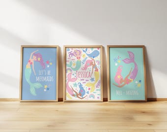Personalisiertes Meerjungfrauen-Druckset: Kinderzimmerdeko