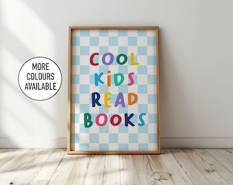 Cool kids read books - children's bedroom decor, fun nursery print, kids playroom wall art
