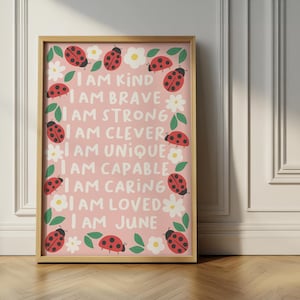Lámina personalizada con mensaje positivo de mariquita: decoración de pared para habitación infantil.