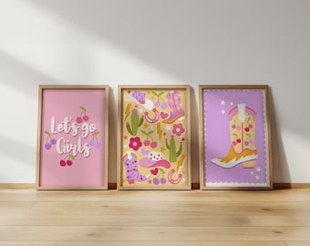 Cowgirl bedroom art prints: western decor set of 3