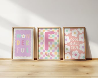 Cool girls club set - colourful nursery prints, girls bedroom decor, playroom wall art, personalised name