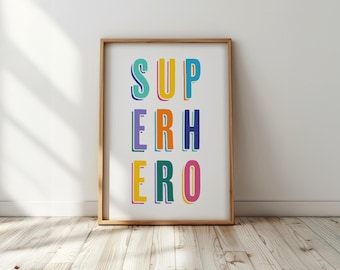 Superhero - Colourful Children’s Bedroom, Nursery Print, Playroom Decor, Kid’s Wall Art