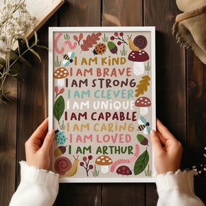 Lámina con mensaje inspirador inspirado en el bosque: decoración personalizada para la habitación del bebé.