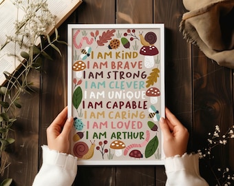Woodland affirmation print: personalised nursery decor