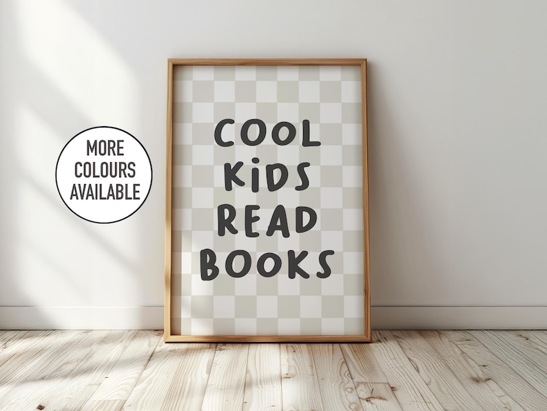 Cool kids read books - kids bedroom decor, fun nursery print, children's playroom wall art Natural