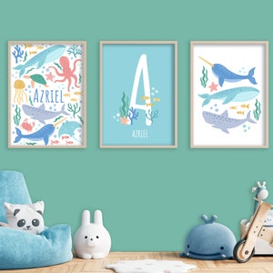 "Personalisiertes ""Unter dem Meer"" Print-Set - Kinderzimmer Poster, Kinderspielzimmer Poster, Kinderzimmer Wandkunst, Jungenzimmer Dekor."